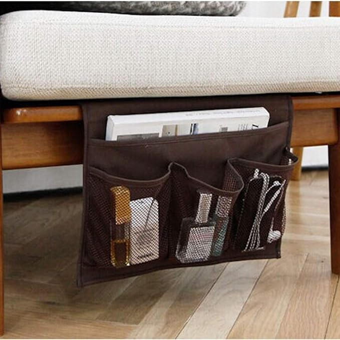 DuomiW Bedside Storage Organizer, Bedside Caddy, Table Cabinet Storage Organizer, TV Remote Control, Phones, Magazines, Tablets, Accessories (Brown)