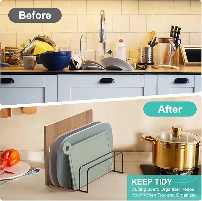 SIBAO [2-Pack] Large Cutting Board Organizer, Cutting Board Holder Rack Baking Cookie Pan Sheets Cooling Racks Storage Stand for Kitchen Cabinet -Divided Holder with 6 Slots (Black)