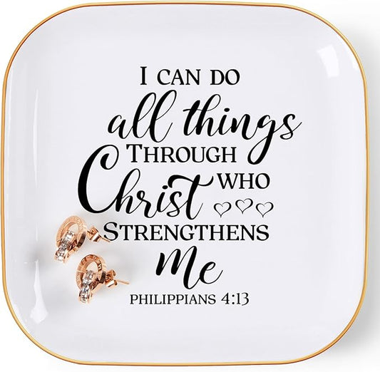 COZITED Christian Gifts for Women Faith Jewelry Dish - I Can Do All Things Through Christ Who Strengthens Me, Inspirational Religious Gifts for Women Birthday Christmas Mothers Day Catholic Gifts
