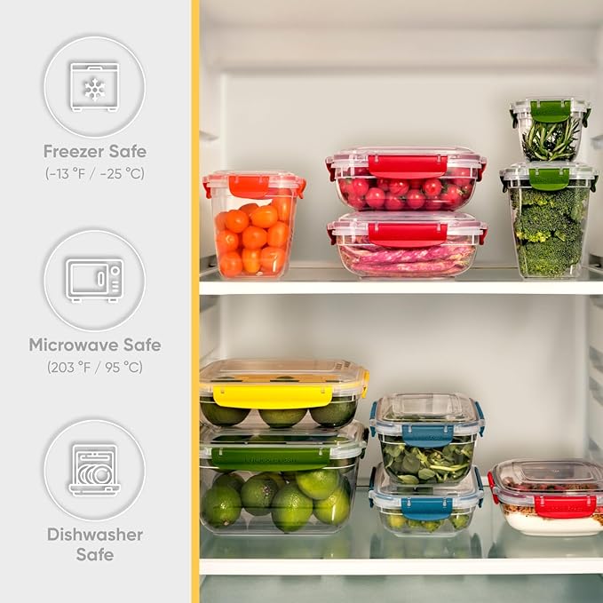 Superio Plastic Food Storage Containers with Airtight Lids, 8 Pack- 80 Oz, BPA Free, Leakproof, Stackable, Microwave, Dishwasher, Freezer Safe, Green