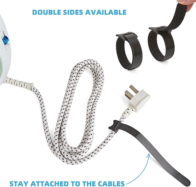 150 PCS Reusable Cable Ties with Hook and Loop, Multi-purpose Adjustable 8 Inch Cable Management Wire Ties Cable Straps for Organizing Home, Office and Data Centers (Black)