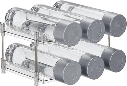 mDesign Free-Standing Stackable 2-Tier Bottle Holder, 8 Small Bottles or 6 Large Bottles of Water, Wine - Drink Organizer Shelf for Kitchen Countertop, Cabinet, Pantry, Fridge, Freezer, Clear/Polished