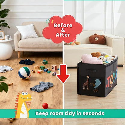 Large Toy Box, 83L Sturdy Collapsible Storage with Lid, 25"x13"x16" Kids Storage Organizer, Toy Chest Bin Baskets for Boys Girls,for Nursery,Bedroom,Playroom,Living Room,Toddlers Toybox(Black)