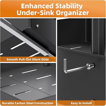 2Packs Under Sink Organizer with Adjustable Height and Width, Under Cabinet Organizer to Tidy, Sturdy Metal Design for Kitchen and Bathroom