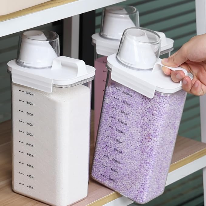 3-Pack 78 OZ Plastic Liquid Laundry Detergent Dispenser, Clear Laundry Detergent Dispenser for Powder, Beads, Fabric Softener, Bleach
