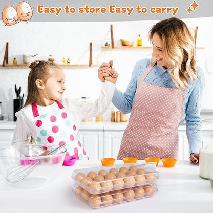 Egg holder for fridge - deviled egg containers with lid, Clear Stackable Plastic Egg Holder, Space-Saving 36 Egg refrigerator Organizer (Clear, Pack of 02)