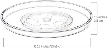 primebox 13.25" Lazy Susan Organizer. 360 Degree Rotating Turntable for Cabinets, Fridge, Pantry, Bathroom, Under Sink Organizing, Vanity, Countertops, Organizer for Spices Clear 2 Pack