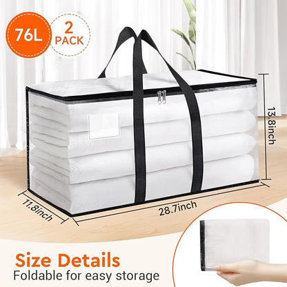 BlissTotes 2-Pack Heavy Duty Extra Large Clear Moving Bags, Reinforced Handles & Tag Pocket, 76L