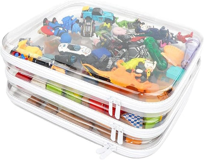 3PCS Clear Hard Shell Zipper Case,Toy Organizers and Storage Box,Clear Toiletry Cosmetic Case,Travel Makeup Bags, Diaper Bag Organizer,Pencil Case,Stackable Portable Transparent Zipper Pouches White-L