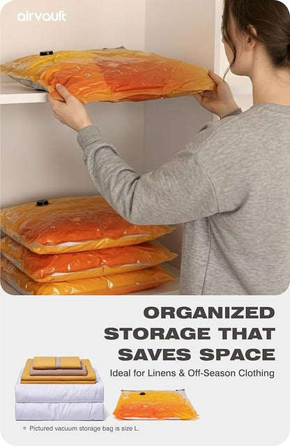 Vacuum Storage Bags for Travel & Home - Space Saver Compression Packing Bags Set for Clothes, Blankets & Seasonal Storage, Small (4), Medium (8), Large (8) (Orange,20-Pack Combo)