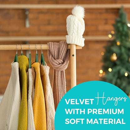 HOUSE DAY Premium Velvet Hangers 50 Pack, Non-Slip Flocked Felt Hangers, Sturdy Clothes Hanger with 360° Rotatable Hook, Heavy Duty Durable Slim Coat Hanger for Closet Space Saving(Emerald Green)