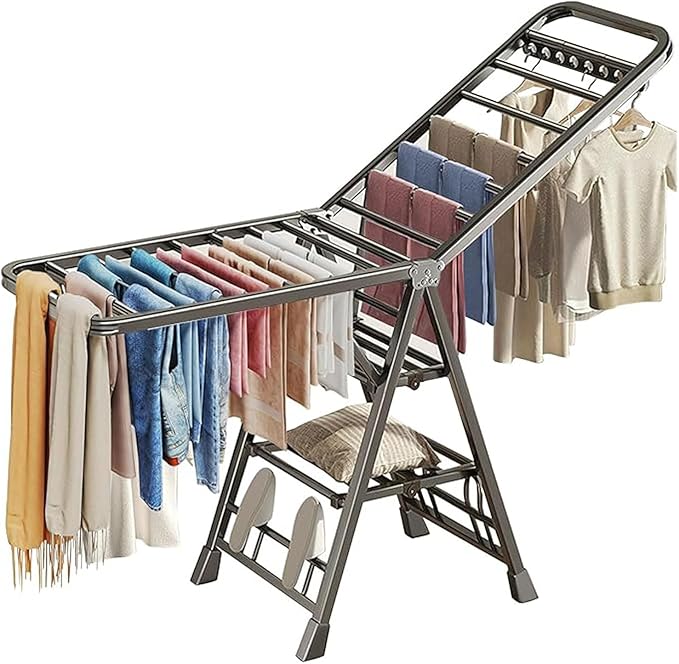 Heavy Duty Clothes Drying Rack Foldable with Wheels, 71'' Extra-Thick Metal Laundry Dryer Stand, 27 Rods Free-Standing for Indoor/Outdoor Windproof Use (17.7" D x 63" W x 42" H)