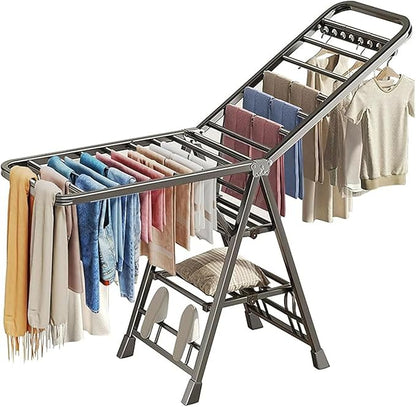 Heavy Duty Clothes Drying Rack Foldable with Wheels, 71'' Extra-Thick Metal Laundry Dryer Stand, 27 Rods Free-Standing for Indoor/Outdoor Windproof Use (17.7" D x 63" W x 42" H)
