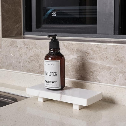 YCROJBK Natural Marble Tray Pedestal Stand - Modern Marble Soap Pedestal For Bathroom, Kitchen, Home Decor (Glorious White)