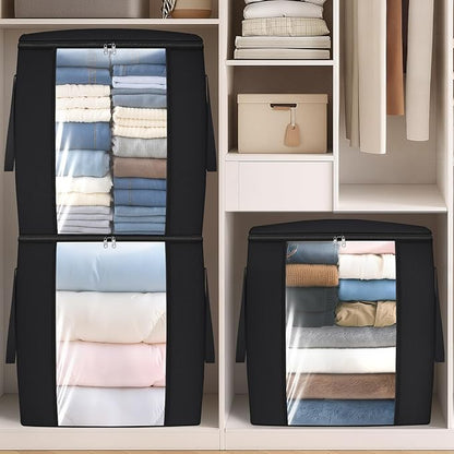 TasticTotes 120L Extra Large Clothes Storage Bags, Foldable Blanket Storage and Organization, Thick Fabric Containers with Reinforced Handles & Zippers for Clothing, Comforters, Bedding, Black, 1 Pack