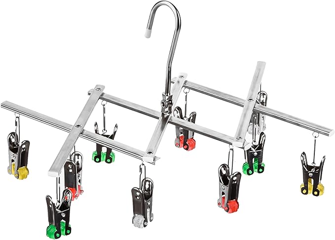 Drying Hanger, Hanging Drying Rack, Drip Hanger Stainless Steel with 10 Pegs for Laundry Underwear Socks, The Clips Release Quickly, Folding Portable
