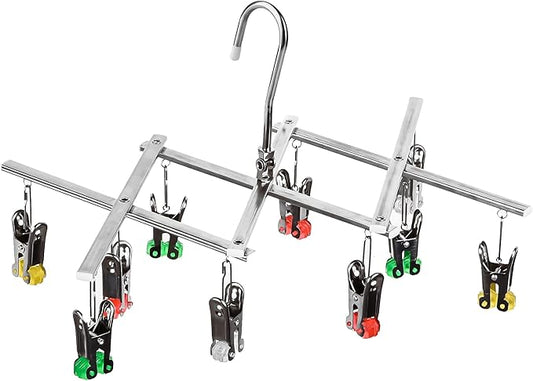Drying Hanger, Hanging Drying Rack, Drip Hanger Stainless Steel with 10 Pegs for Laundry Underwear Socks, The Clips Release Quickly, Folding Portable