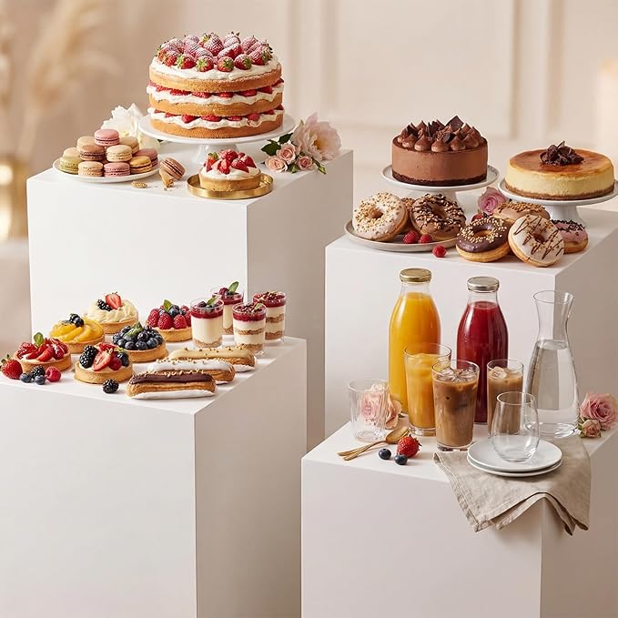 BreezeHug 4 Pcs Extra Large Buffet Risers, Acrylic Food Risers for Buffet Table Display Stand Shelf White Cube Nesting Boxes for Catering Dessert Collectibles Jewelry(17.7",16.7",15.7",14.7")