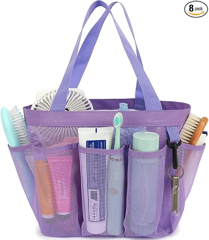 Fammart Mesh Shower Caddy Portable for College Dorm Room Essentials, 8-Pocket Large Shower Basket Tote Bag with 2 Handles for Toiletry, Bathroom, Beach, Camp, Gym