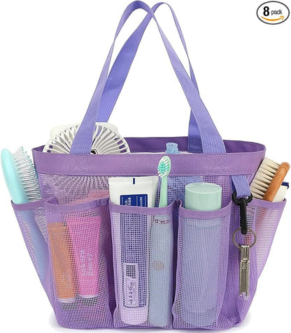 Fammart Mesh Shower Caddy Portable for College Dorm Room Essentials, 8-Pocket Large Shower Basket Tote Bag with 2 Handles for Toiletry, Bathroom, Beach, Camp, Gym