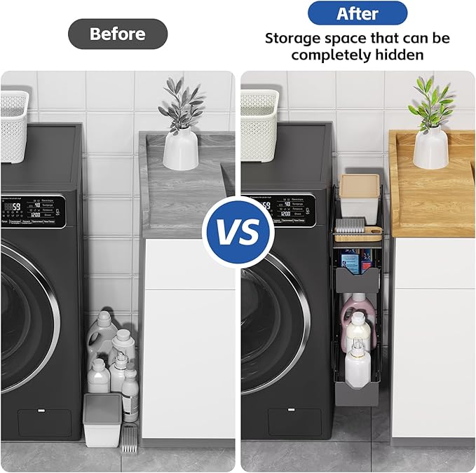 3 Tier Magnetic Shelves for Washing Machine with Pull Out Metal Drawer,Magnetic Spice Rack for Fridge,Magnetic Rack with no Installation, Versatile Storage Organizers for Home (Black, 3 Tier)