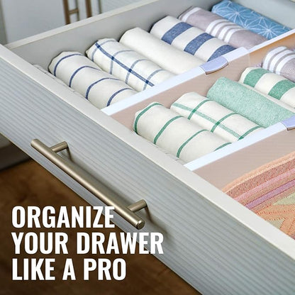 RAPTUROUS Adjustable Deep Drawer Divider – 5" Tall, Expandable 13-22", 10-Pack, Non-Slip Drawer Dividers for Clothes, Dresser, Kitchen & Office Organization (White)