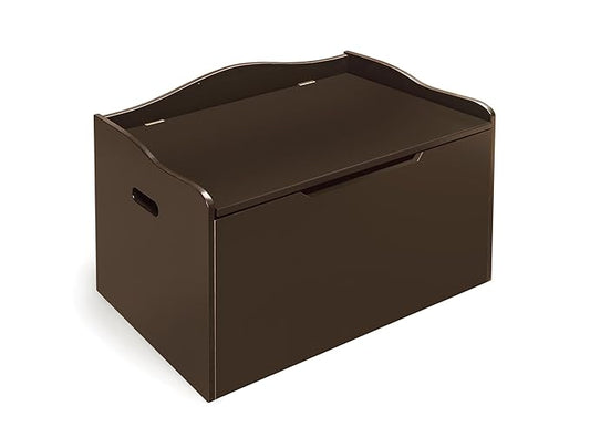 Badger Basket Bench-Top Wooden Toy Box - Kids Storage Chest and Bench Combo with Dual Safety Hinges, Side Handles, Front Slot - Organizer for Toys and Essentials - Espresso