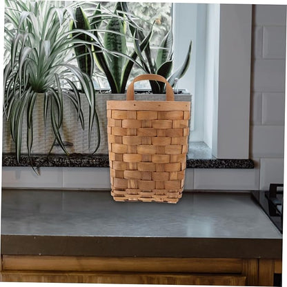 iplusmile Woven Hanging Storage Baskets Natural Wood Organizer with Handle Kitchen Wall Mounted Basket for Household Storage and Decorative Use