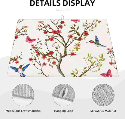 Hummingbird Butterfly Dish Drying Mat 18x24 For Kitchen Counter Absorbent Microfiber Dishes Pad Dish Drainer Rack Mats Fast Dry Kitchen Accessories