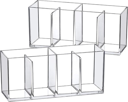 Amazing Abby - Glamour - 2-Pack Acrylic 4-Compartment Makeup Organizer, Transparent Plastic Makeup Brush Holder, Perfect Bathroom Vanity Storage Solution for Makeup Brushes, Eyebrow Pencils, and More