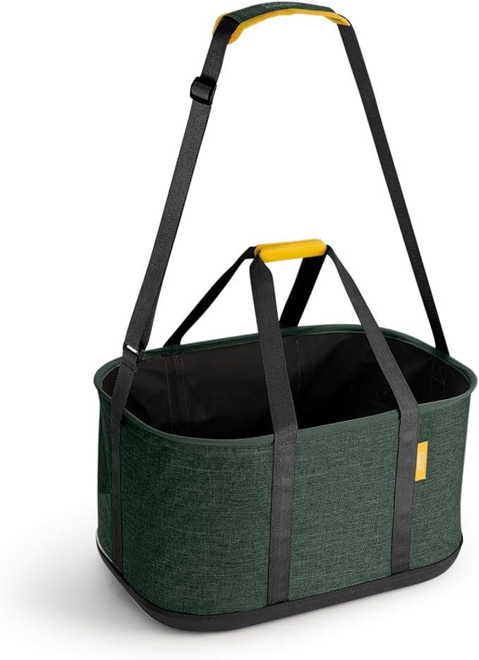 Joseph Joseph Hold-All Collapsible 45L/11.89 Gallon Outdoor Washing Laundry Basket with Shoulder Strap, Durable Fabric, Waterproof Base (Dark Green)