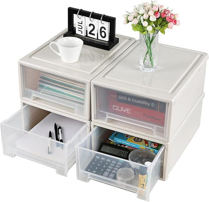 Yesdate 18 Qt. Plastic Desktop Organizer with Clear Drawers, 4-Pack, Stacking Drawers Unit for Closet, Office, Bathroom