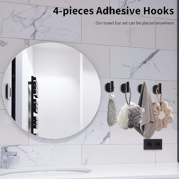 Newfun 10Pcs Matte Black Bathroom Hardware Set - Includes 24&18inch Towel Bar, Robe Hook, Toilet Paper Holder, 2 Pack 5 Piece Bathroom Accessories Set Stainless Steel Wall Mounted