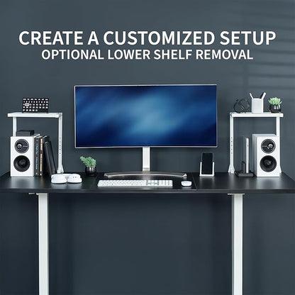 VIVO Clamp-on 13 inch Above or Below Desk 2-Tier Shelving Unit for Table Accessories, Gaming Devices, and More, Storage Tray, Desktop Organizer, White, STAND-SHELF2CW