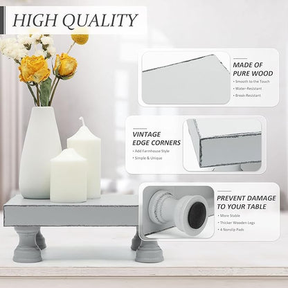 EOSAHR Decorative Wood Riser for Display : Modern Farmhouse Pedestal Stand for Home & Kitchen Decor and Stylish Soap Stand for Sink - Rustic Bathroom Counter Tray and Countertop Organizer (Light Gray)