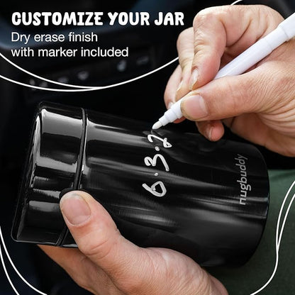 Airtight Storage Container - Vacuum Sealed Insulated w Nested Glass Jar - UV Protection, Temperature Controlled Stainless - Whiteboard Finish w Marker Included - 300 ml (3/4 Oz)