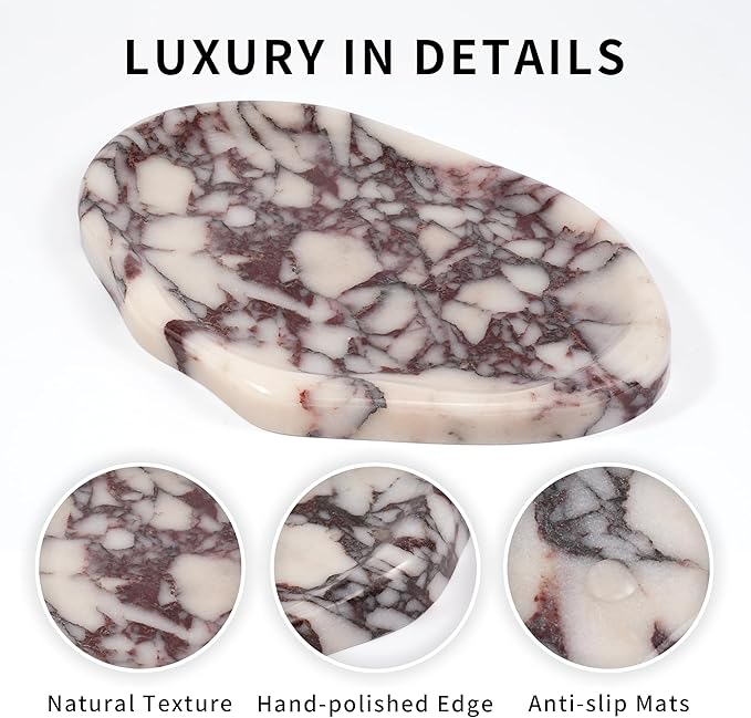 LWALMS Marble Clould Tray for Bathroom - Stone Catchall Jewelry Dish for Kithchen Counter and Aesthetic Room Decor, Cute Decorative Vanity Dishes for Trinket Ring Key Candle (9.5'' x 6.3'')