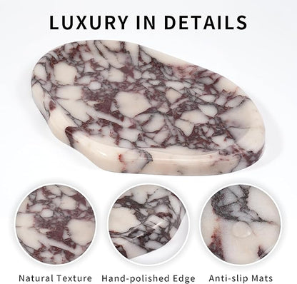 LWALMS Marble Clould Tray for Bathroom - Stone Catchall Jewelry Dish for Kithchen Counter and Aesthetic Room Decor, Cute Decorative Vanity Dishes for Trinket Ring Key Candle (9.5'' x 6.3'')