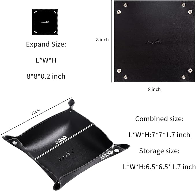SANQIANWAN Leather Jewelry Valet Tray for Women and Man, Portable Entryway Table Tray Bedside Nightstand Desk Tray Small Catchall Travel Dish Plate for Key,Wallet,Watch,Coin (2PCs Black-B)
