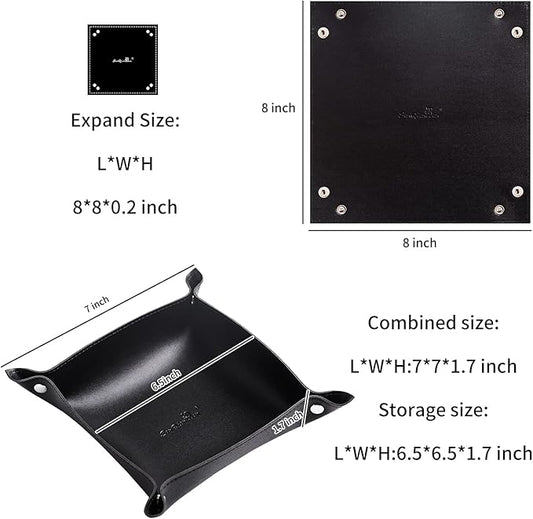 SANQIANWAN Leather Jewelry Valet Tray for Women and Man, Portable Entryway Table Tray Bedside Nightstand Desk Tray Small Catchall Travel Dish Plate for Key,Wallet,Watch,Coin (2PCs Black-B)