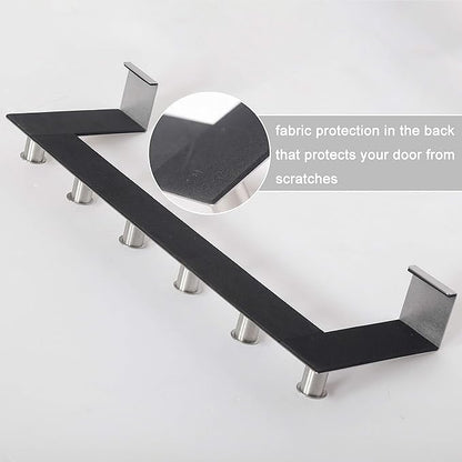 WEBI Over The Door Hooks Door Hanger,Over The Door Towel Rack with 6 Peg Hooks for Hanging,Over Door Coat Rack for Clothes,Back of Bathroom,Silver