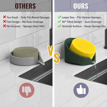 NiHome Silicone Sponge Holder Compatible with Scrub Daddy Mommy Sponges for Kitchen & Bathroom, Auto Draining Organizer, Holds Multiple Sponges & Cleaning Tools, Food-Grade,Dishwasher Safe(Dark Green)