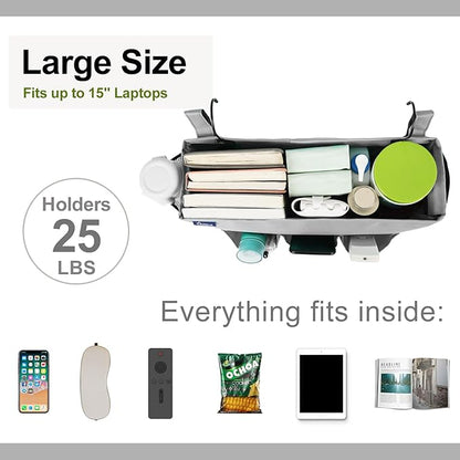 Surblue Bedside Organizer with Hook Bedside Caddy Hanging Storage Bag with Adjustable Straps and Water Bottle Holder for Home College Dorm Bunk Bed Accessories, Hospital Bed,Lightgrey
