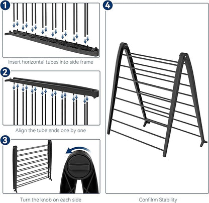 Whitmor Spacemaker Folding Drying Rack, Indoor Clothes Organizer with Patent-Pending Design, Space Saving, 6" L x 26" W x 51.5" H, Black