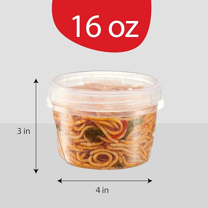 PLASTICPRO 6 Pack Twist Cap Food Storage Containers with Clear Screw on Lid- 16 oz Reusable Meal Prep Containers - Freezer and Microwave Safe Clear Plastic Food Storage