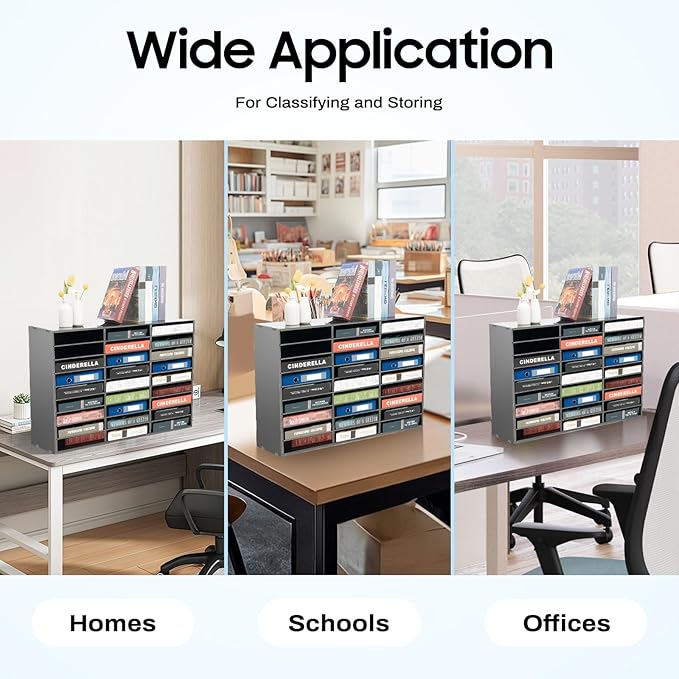 Literature Organizer Sorter,Desktop File Sorter Mail Center Magazine Paper Storage PVC Board File Holder Mailbox Student Classroom Keepers for Home&Office (Black, 27 Slots)