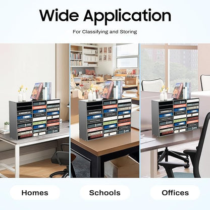 27 Slots Mail Sorters for Office, PVC Literature Organizer with Removable Shelves, Door-Less Mail Center Paper Storage Cabinet for Files Magazines Documents, 9.8 * 2.2in Each Slot (27 Slots - Black)