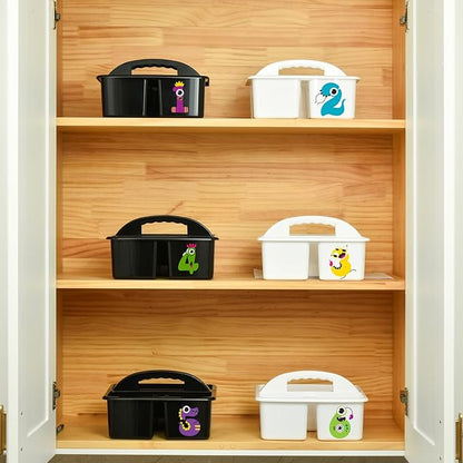 ALINK Plastic Classroom Caddy Organizer with Handle, 6-Pack 3 Compartments, Teacher Supply Storage Caddy for Classroom Organization, Table, Desk, Office, Craft Art for Kids - White
