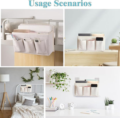 2-Pack Wall Hanging Organizer Bag/Hanging Baskets with Large Mesh Compartment & 3 Pockets，Over the Door Organizer Space Saving Storage for Bedroom,RV Camper, Closet (White-2 Pack)
