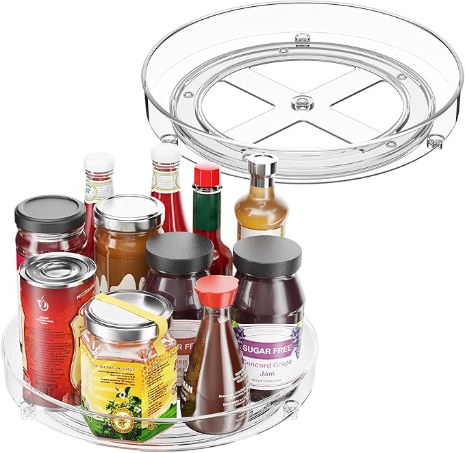 2 Pack Lazy Susan Organizer, 9.5 Inch Lazy Susan Turntable for Cabinet, Refrigerator Organizer for Pantry Organizers and Storage, Non-Skid Fridge Organizer